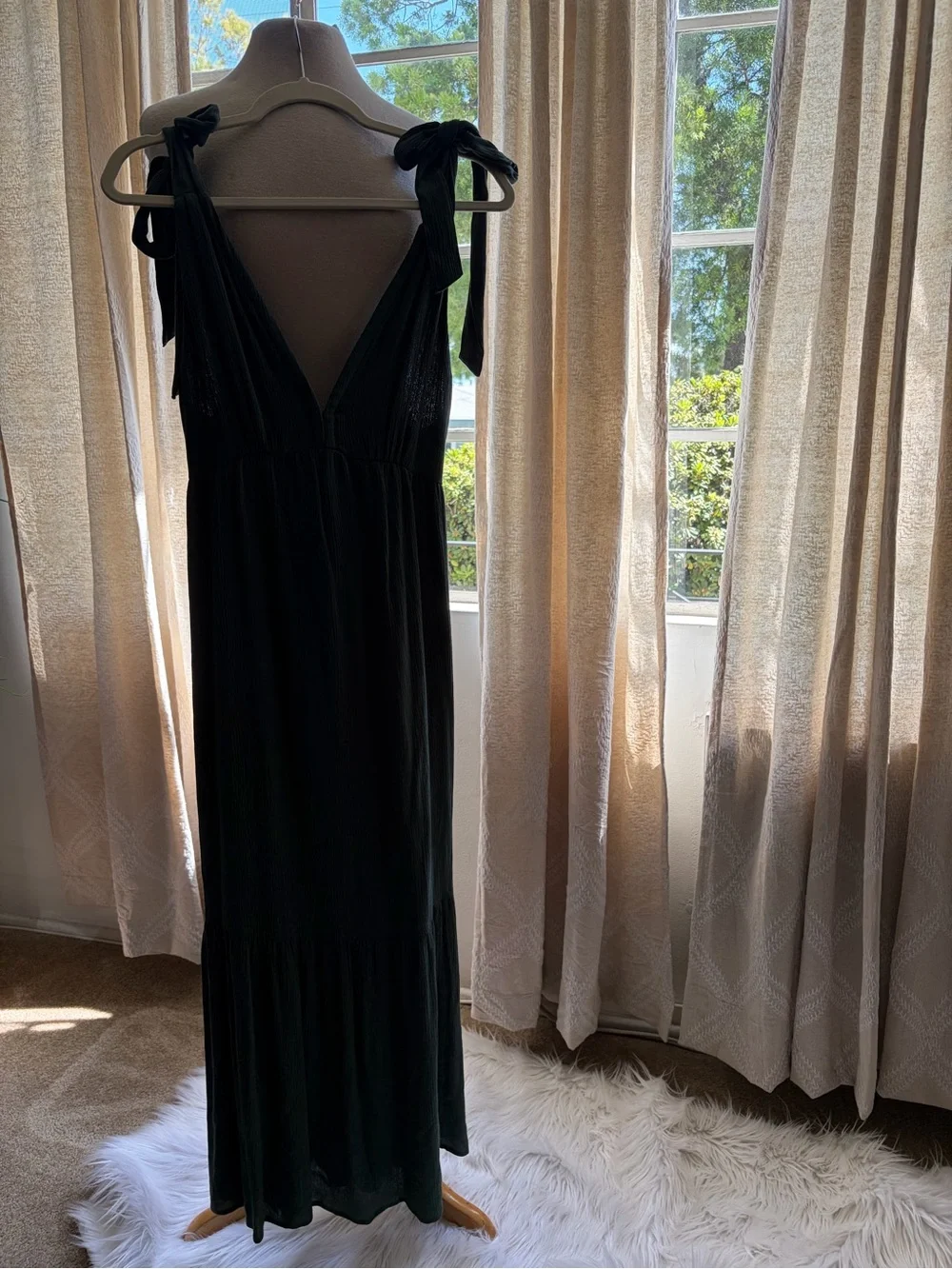 Abercrombie & Fitch Olive Green Tie-Shoulder V-Neck Maxi Dress
